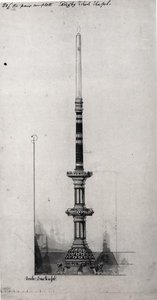 Design for en lysestake, Rugby School Chapel, ca. 1870 (svart blekk, blyant og wc)